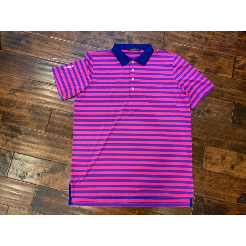 Rlx Ralph Lauren Blue Pink Striped Short Sleeve Polo Shirt, Size L